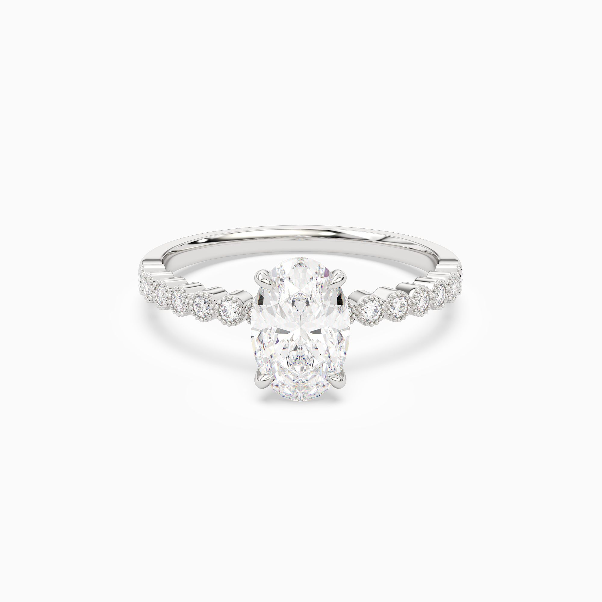 Oval Accent Shoulder Solitaire in Platinum main white