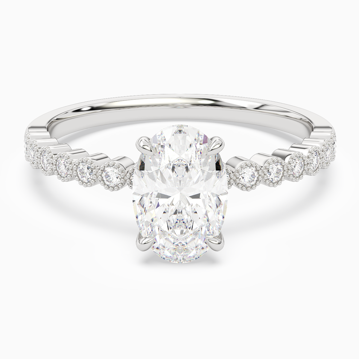 Oval Accent Shoulder Solitaire in Platinum main white