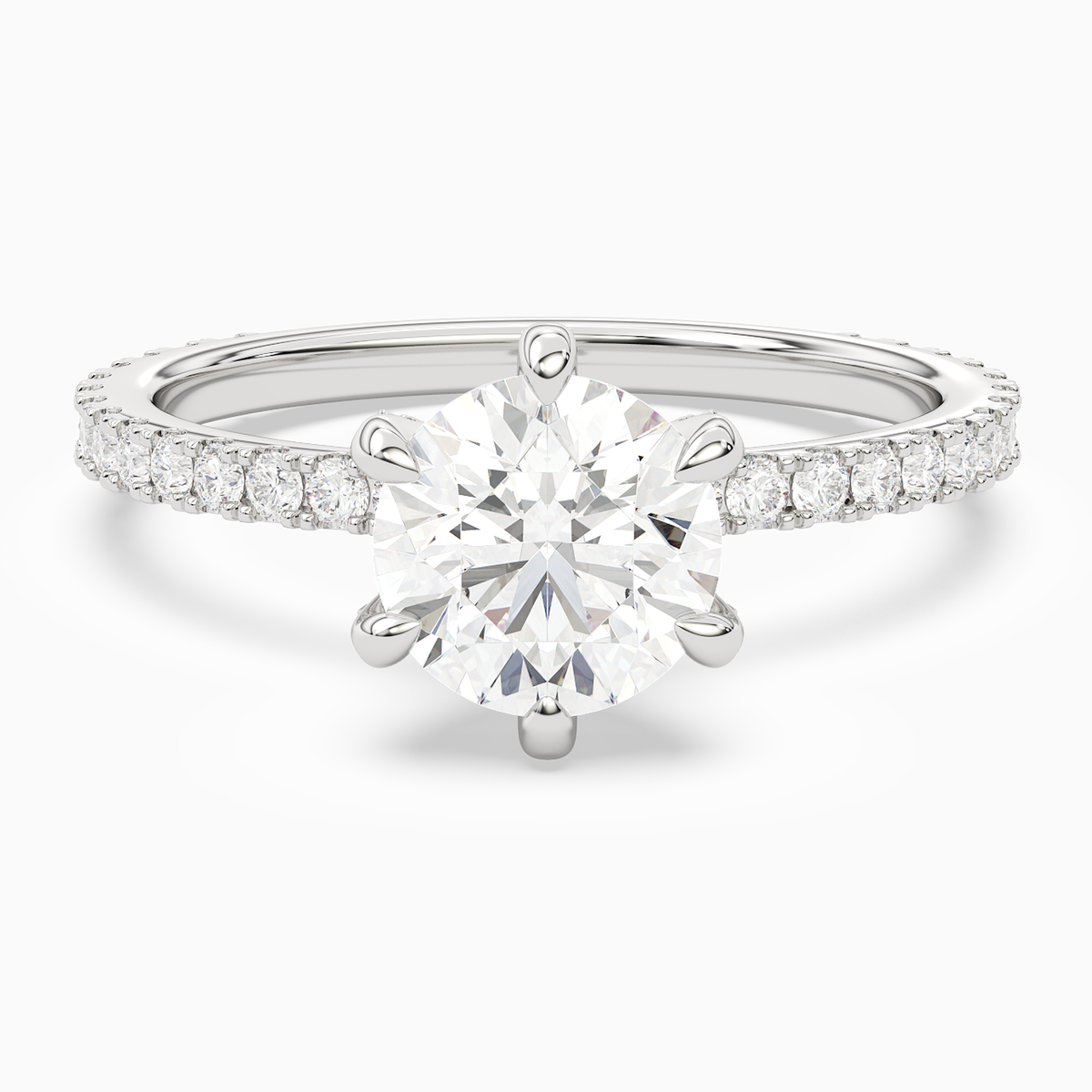 Round Hidden Halo Accent Six-Prong Pavé in 14K White Gold main white