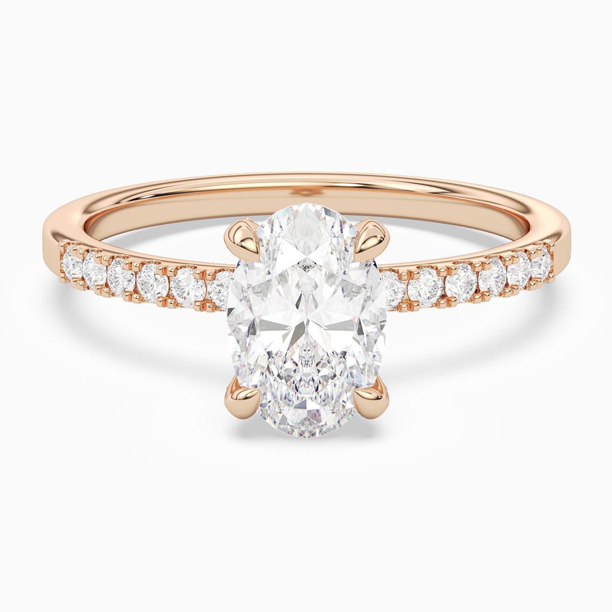 Oval Hidden Halo Accent Petite Pavé in 14K Rose Gold main white
