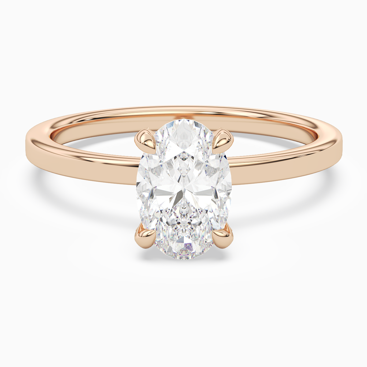 Oval Hidden Halo Accent Plain in 14K Rose Gold main white