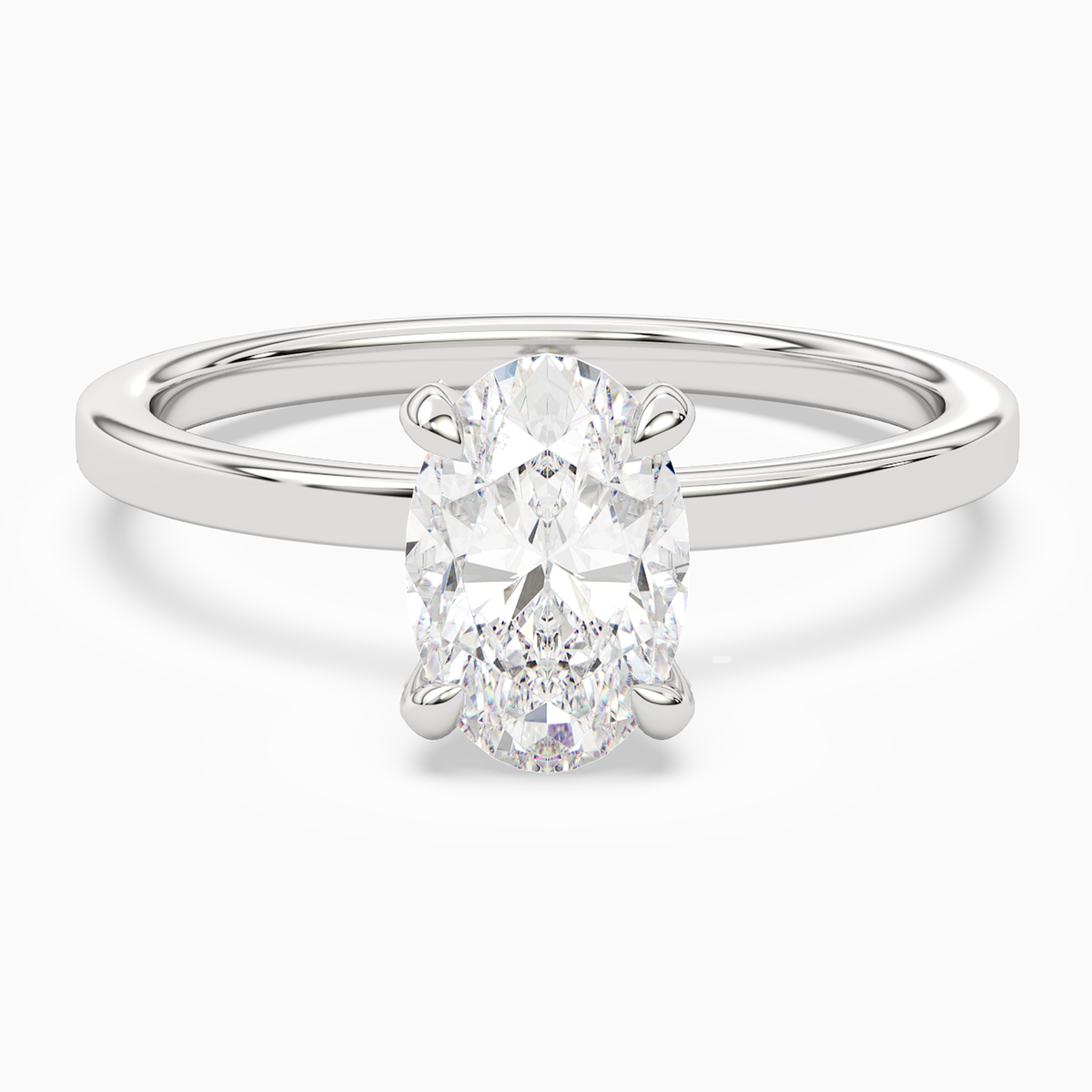 Oval Hidden Halo Accent Plain in 14K White Gold main white