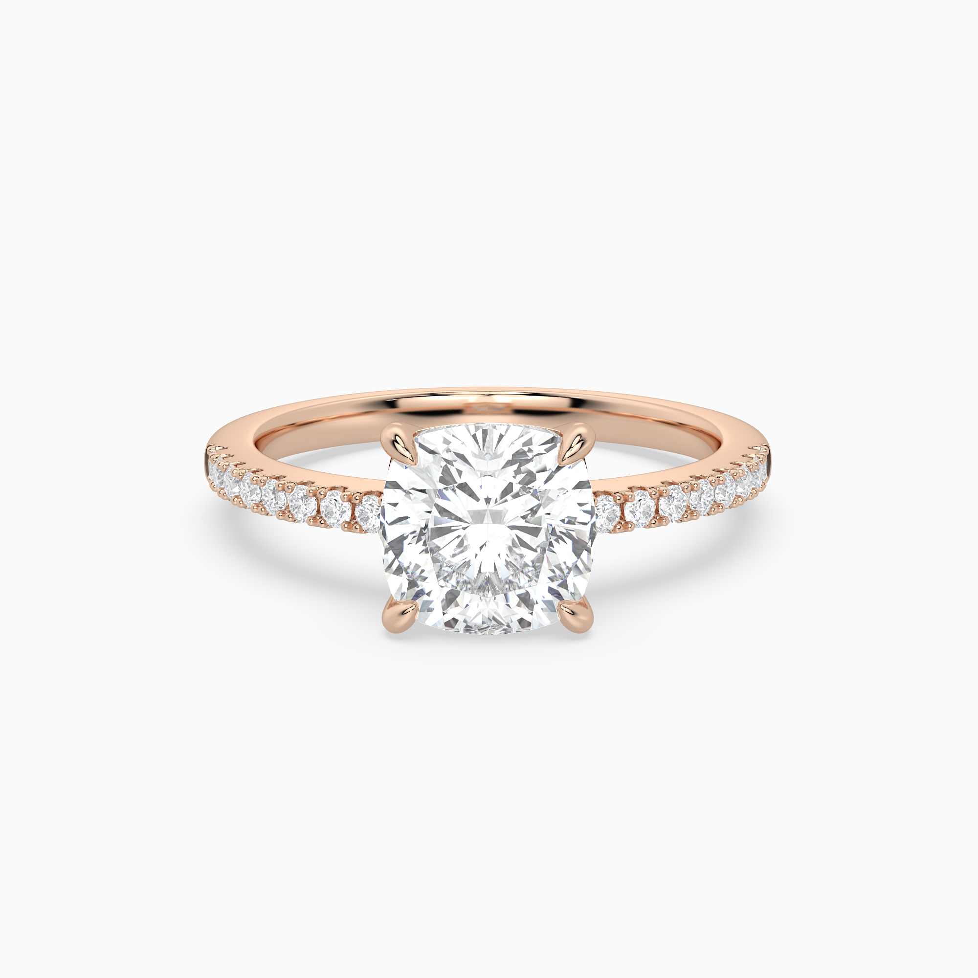 Cushion Classic Basket Pavé Solitaire in 14K Rose Gold main white