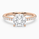 Cushion Classic Basket Pavé Solitaire in 14K Rose Gold main white