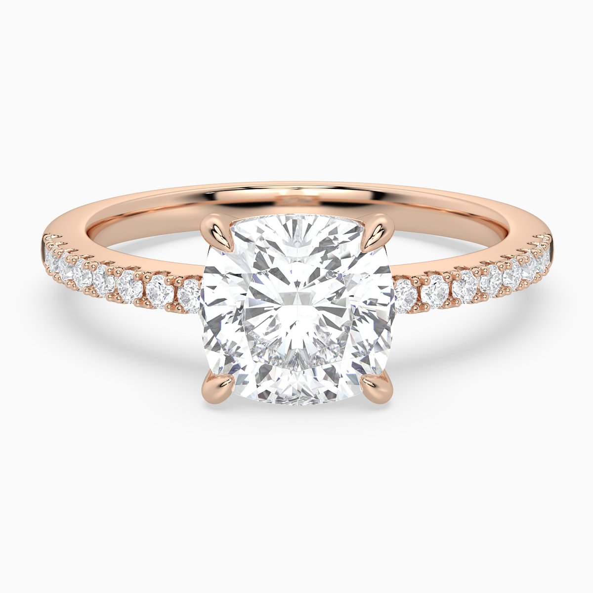Cushion Classic Basket Pavé Solitaire in 14K Rose Gold main white