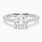 Cushion Classic Basket Pavé Solitaire in 14K White Gold main white