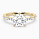 Cushion Classic Basket Pavé Solitaire in 14K Yellow Gold main white