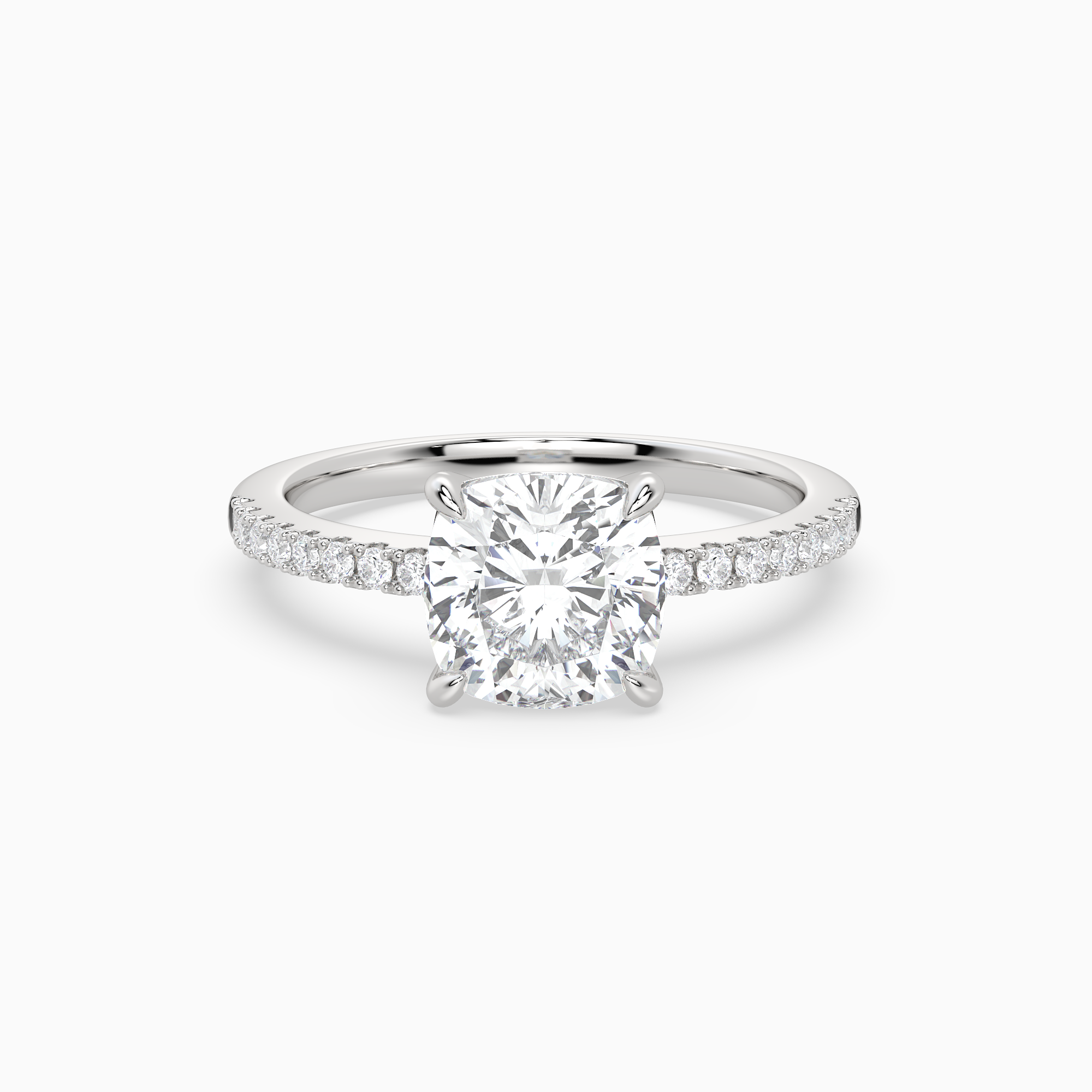 Cushion Classic Basket Pavé Solitaire in 18K White Gold main white