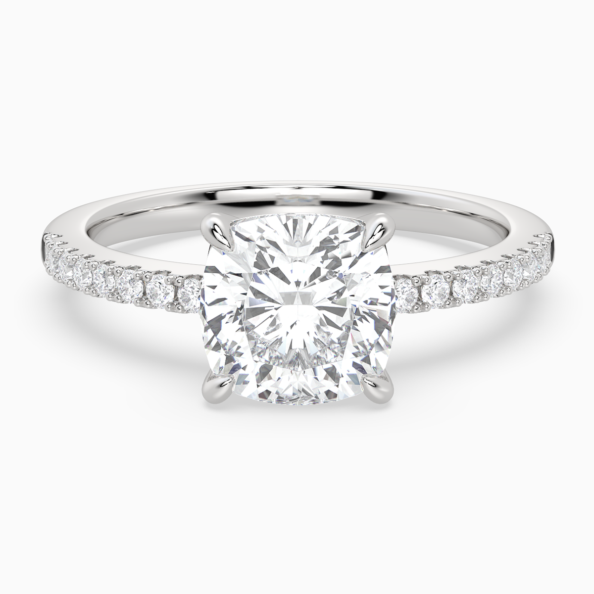 Cushion Classic Basket Pavé Solitaire in 18K White Gold main white