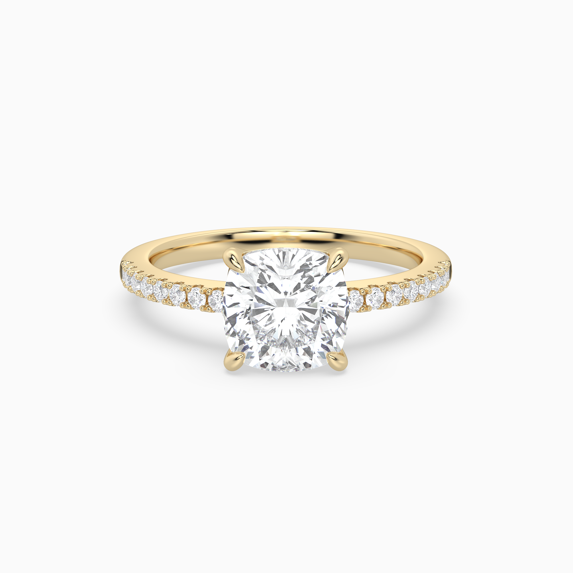 Cushion Classic Basket Pavé Solitaire in 18K Yellow Gold main white
