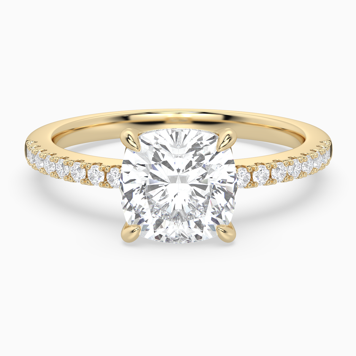 Cushion Classic Basket Pavé Solitaire in 18K Yellow Gold main white