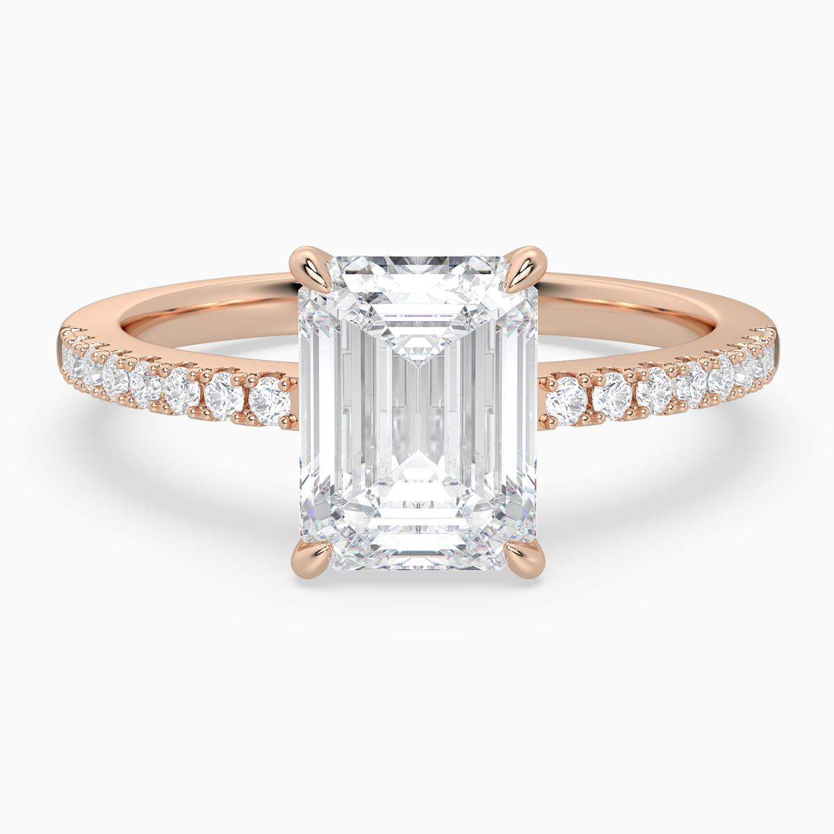 Emerald Classic Basket Pavé Solitaire in 14K Rose Gold main white