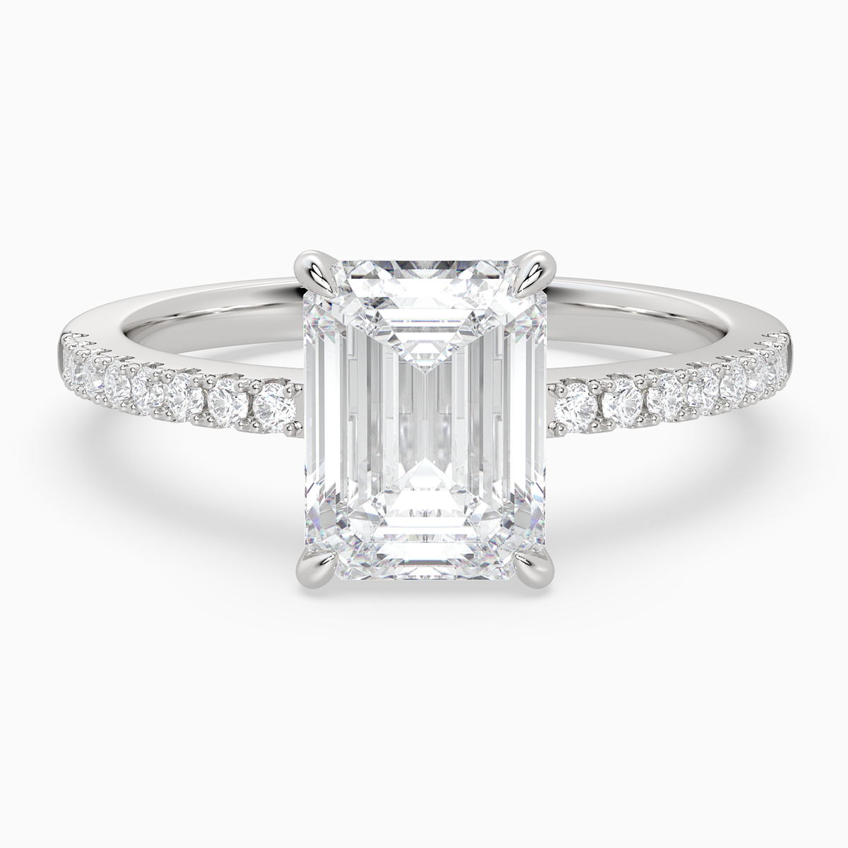 Emerald Classic Basket Pavé Solitaire in 14K White Gold main white