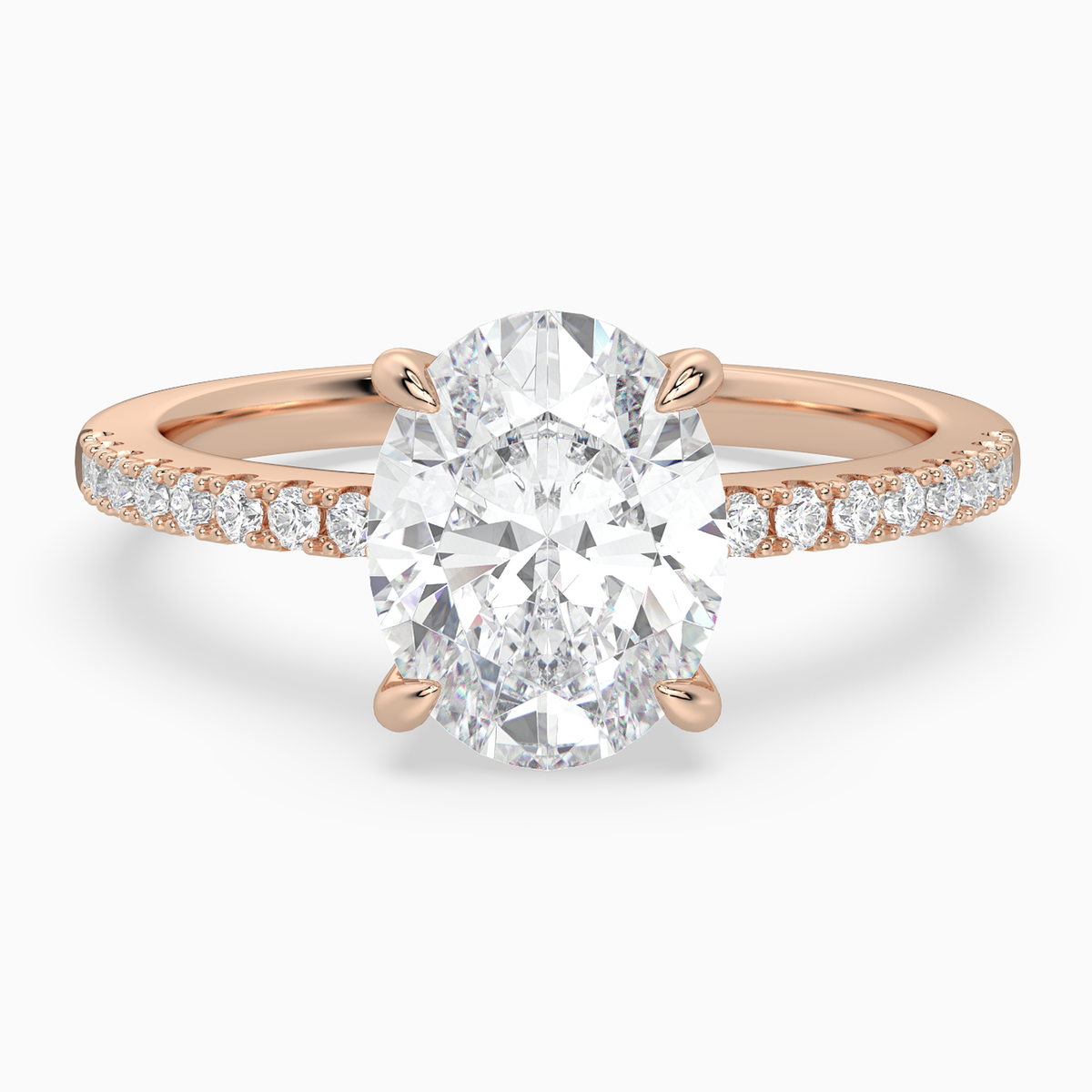 Oval Classic Basket Pavé Solitaire in 14K Rose Gold main white