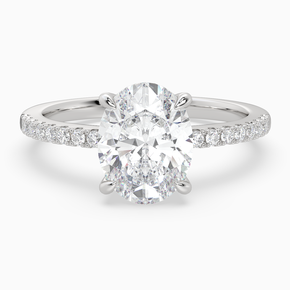 Oval Classic Basket Pavé Solitaire in 14K White Gold main white