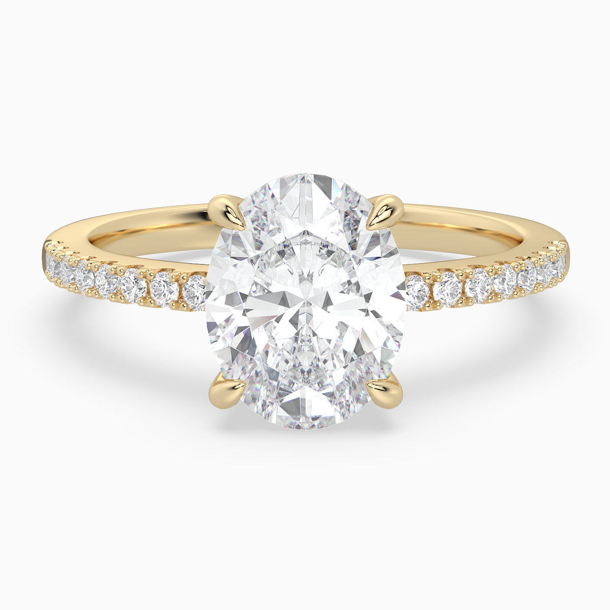 Oval Classic Basket Pavé Solitaire in 18K Yellow Gold main white