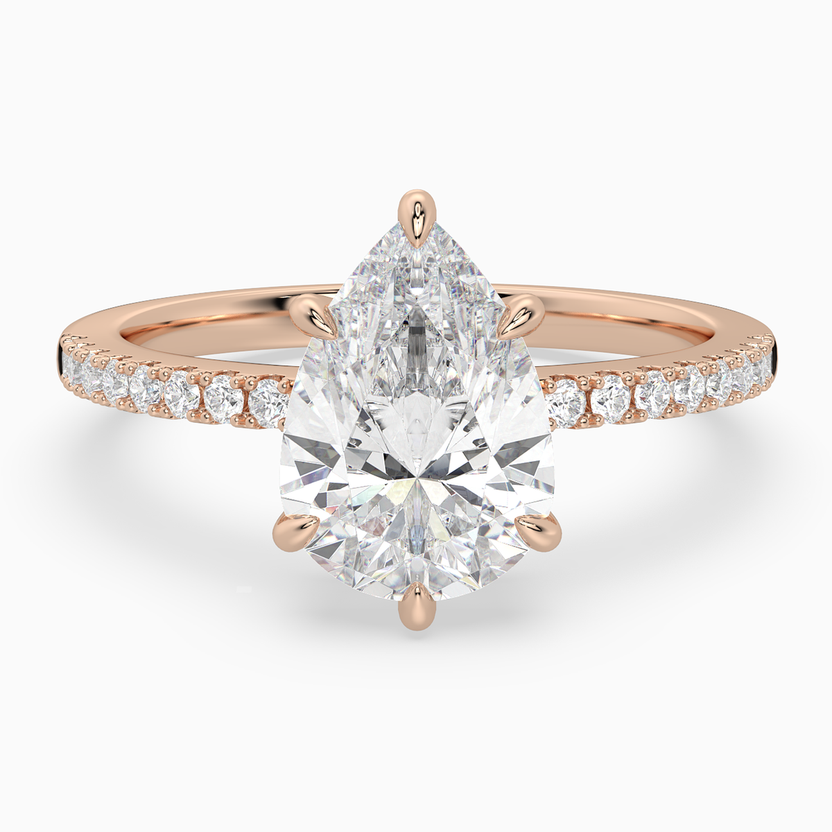 Pear Classic Basket Pavé Solitaire in 14K Rose Gold main white