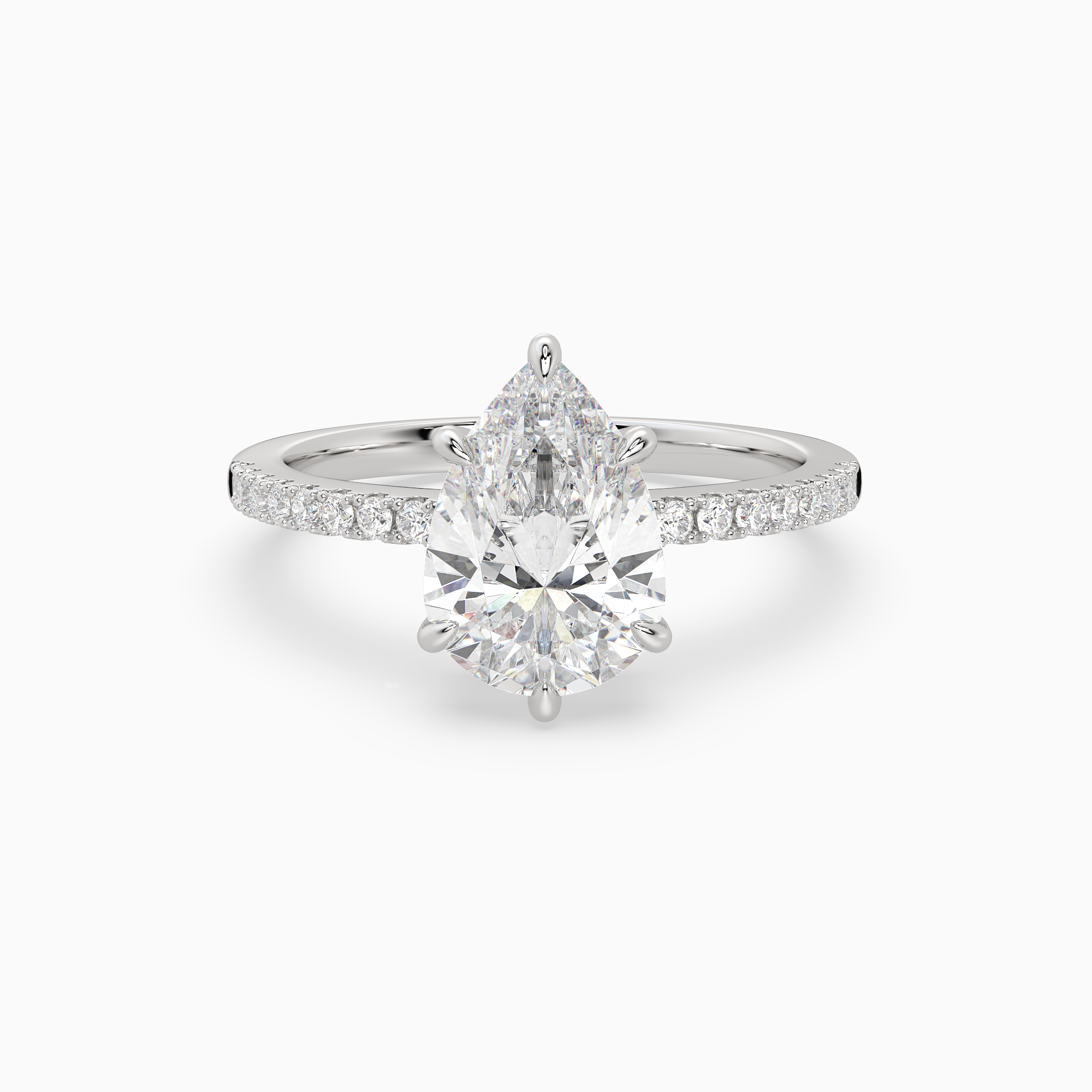 Pear Classic Basket Pavé Solitaire in 14K White Gold main white