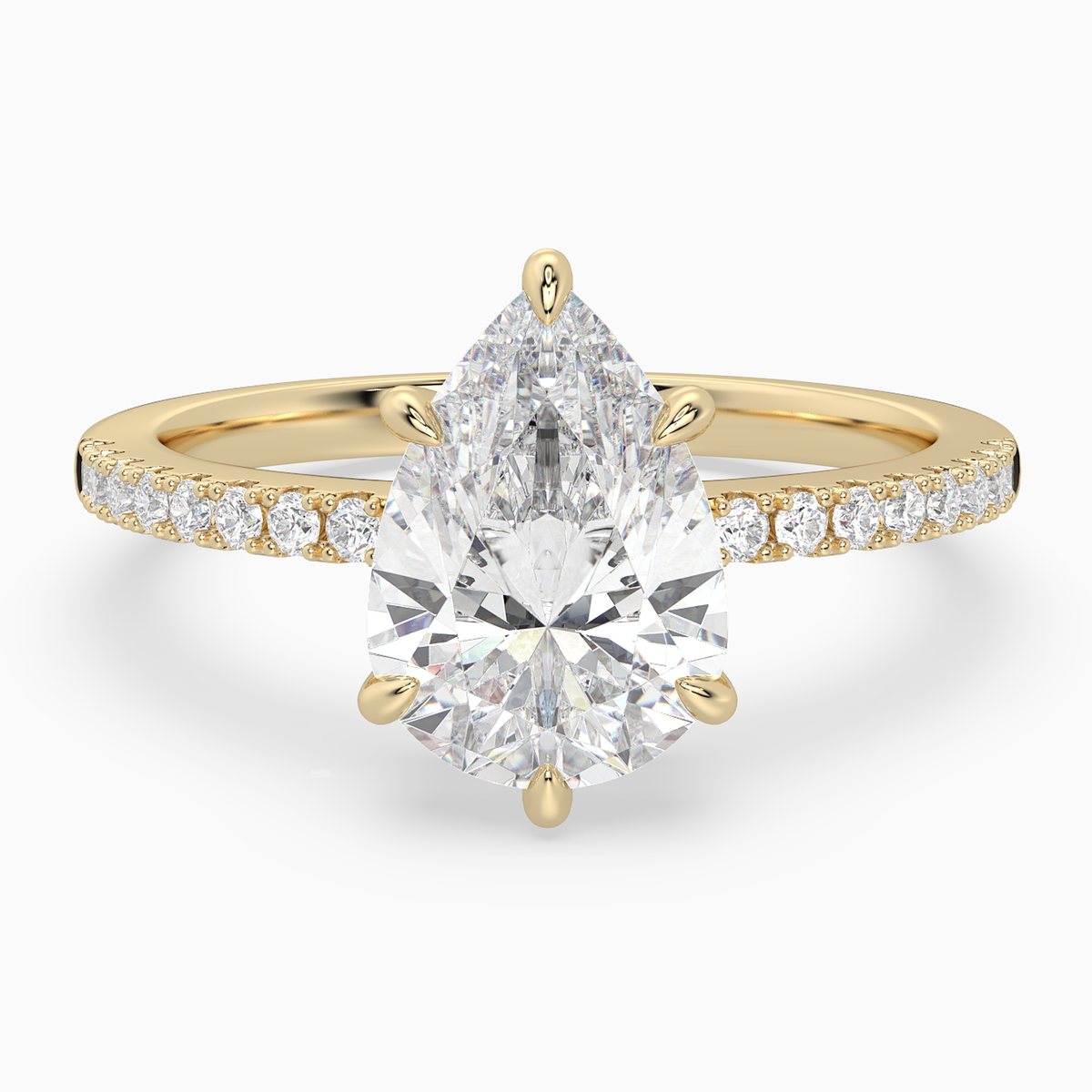 Pear Classic Basket Pavé Solitaire in 14K Yellow Gold main white