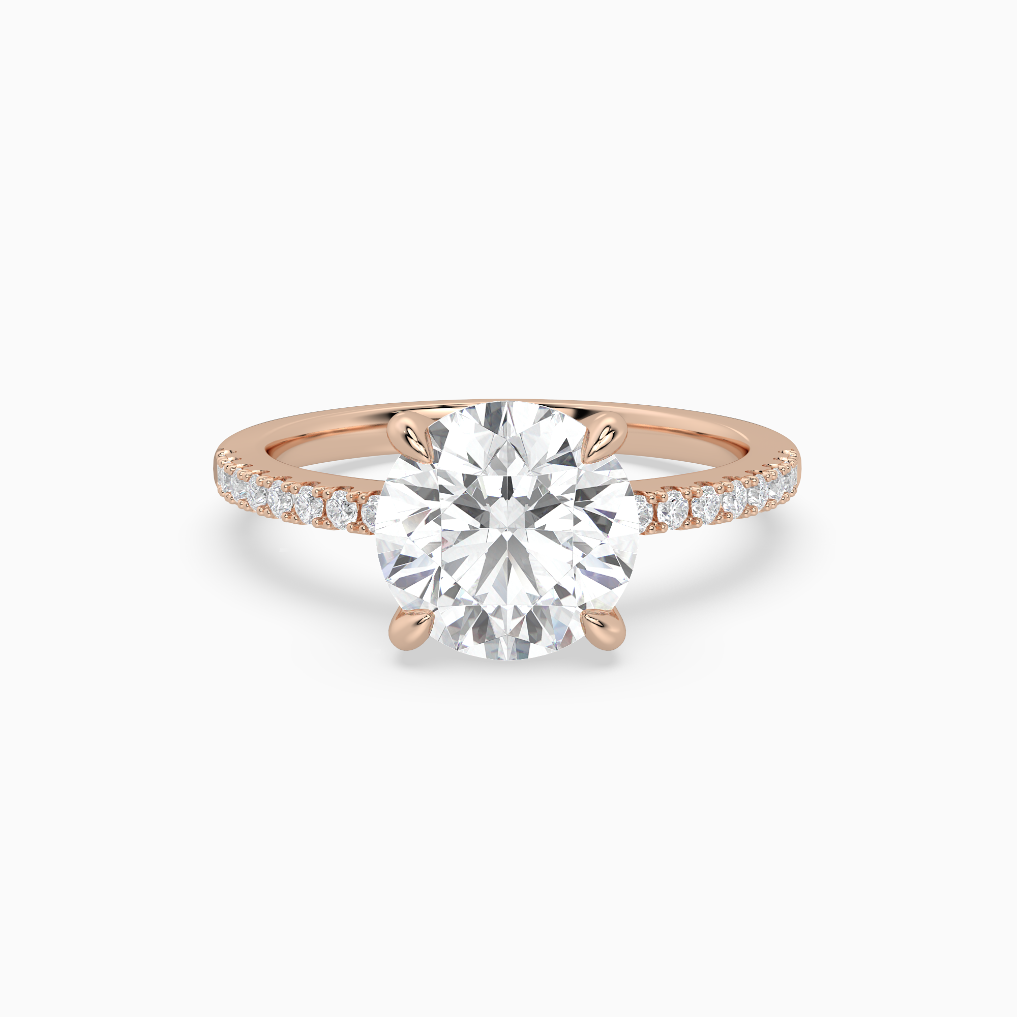 Round Classic Basket Pavé Solitaire in 14K Rose Gold main white
