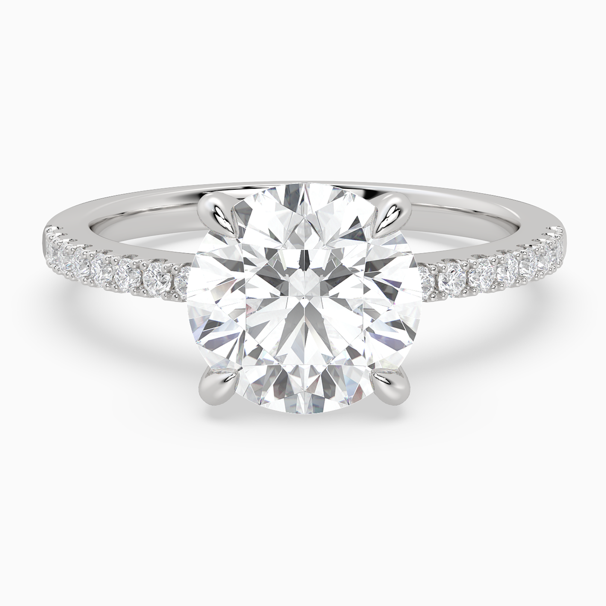Round Classic Basket Pavé Solitaire in Platinum main white