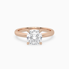 Cushion Classic Basket Plain Solitaire in 14K Rose Gold main white