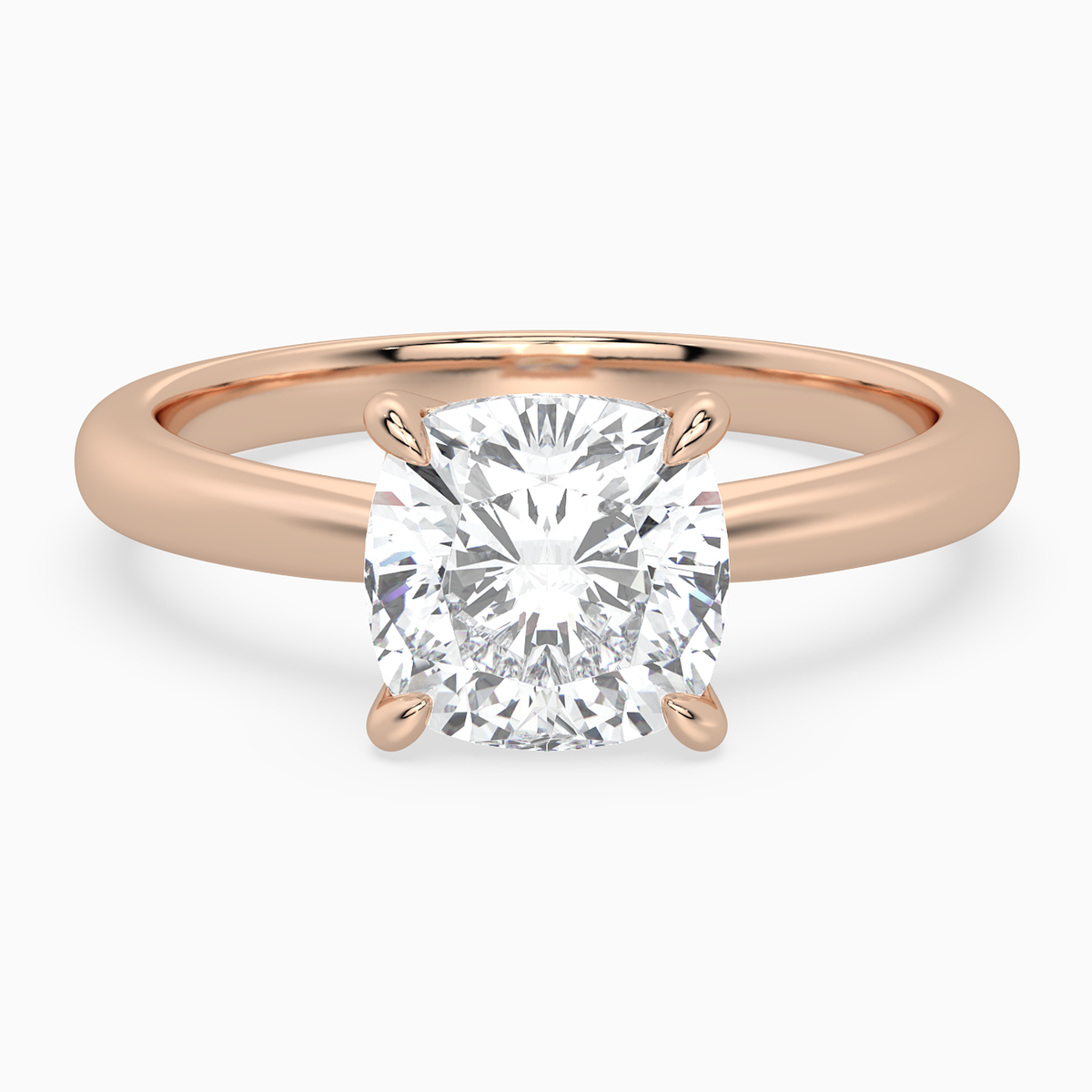 Cushion Classic Basket Plain Solitaire in 14K Rose Gold main white