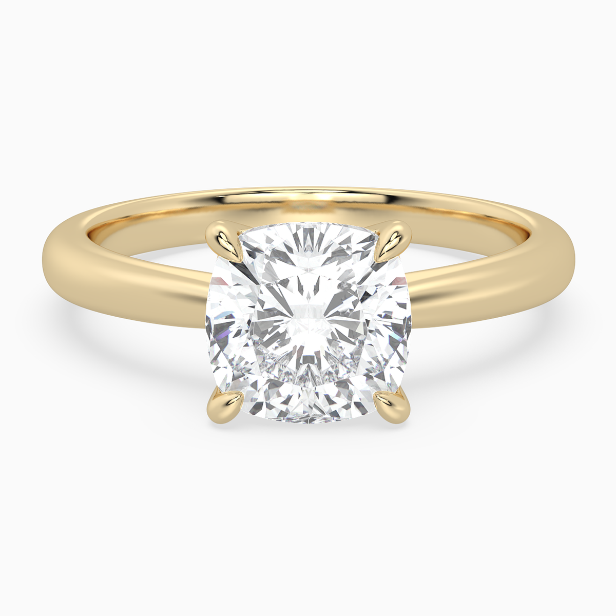 Cushion Classic Basket Plain Solitaire in 14K Yellow Gold main white