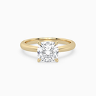 Cushion Classic Basket Plain Solitaire in 18K Yellow Gold main white