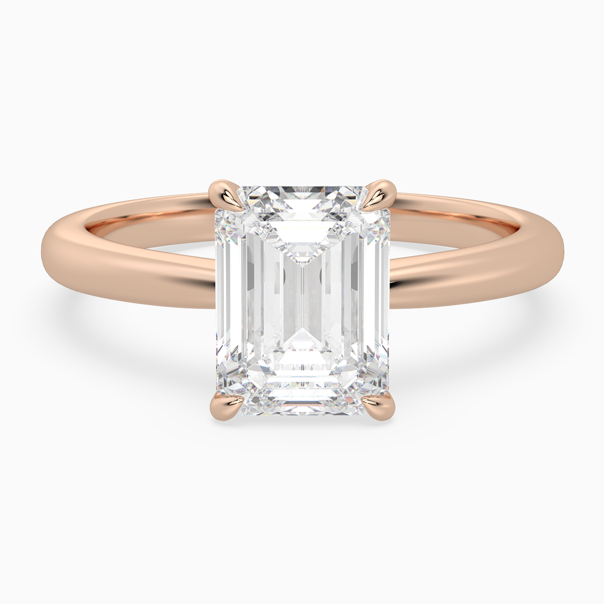 Emerald Classic Basket Plain Solitaire in 14K Rose Gold main white