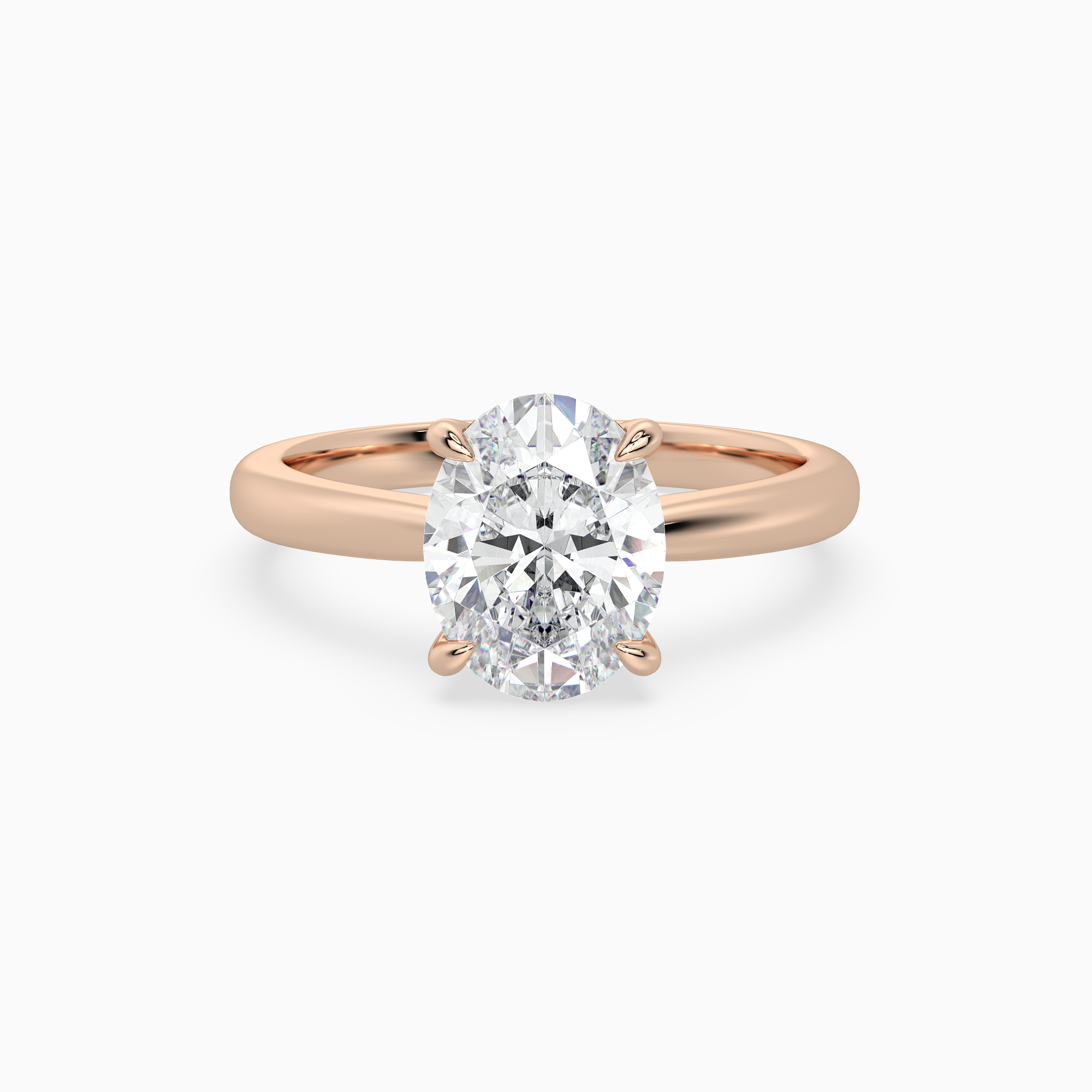 Oval Classic Basket Plain Solitaire in 14K Rose Gold main white