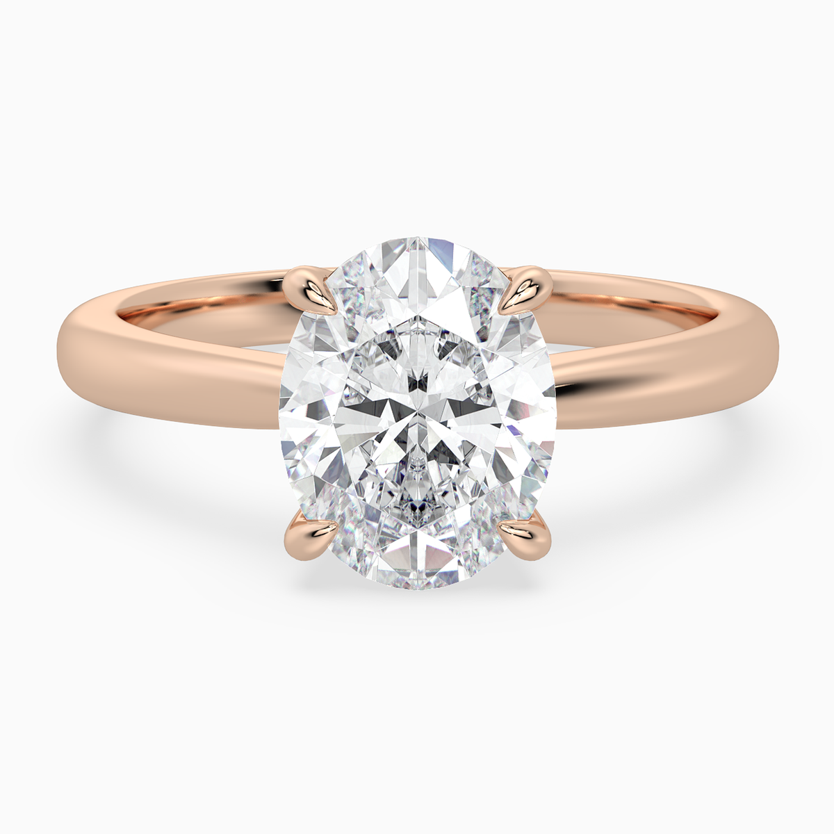 Oval Classic Basket Plain Solitaire in 14K Rose Gold main white