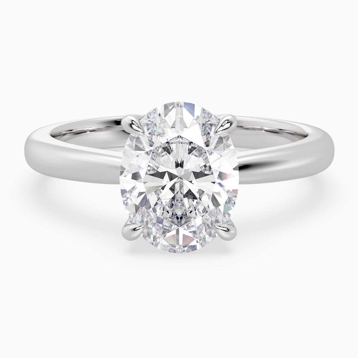 Oval Classic Basket Plain Solitaire in 18K White Gold main white