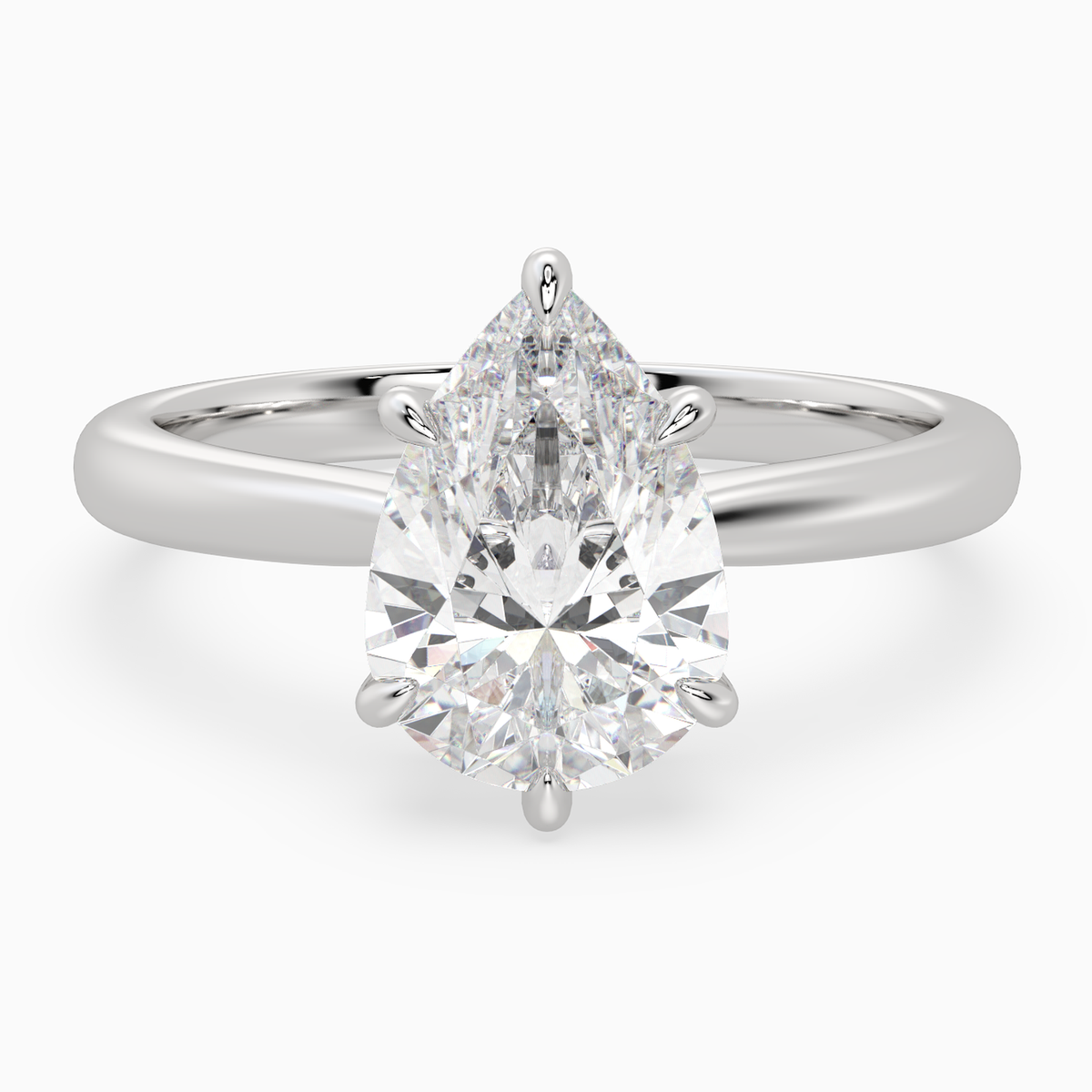 Pear Classic Basket Plain Solitaire in 14K White Gold main white