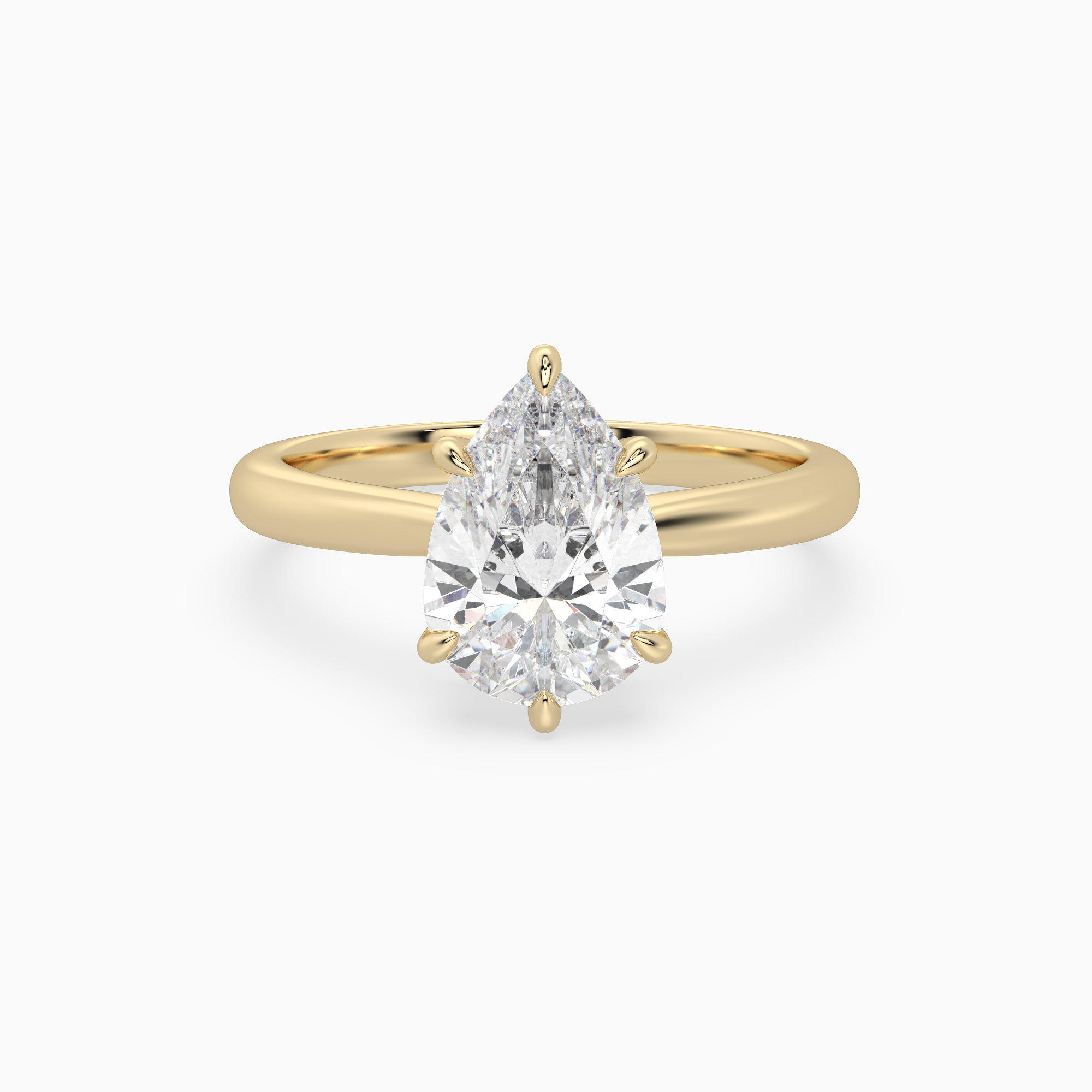 Pear Classic Basket Plain Solitaire in 14K Yellow Gold main white