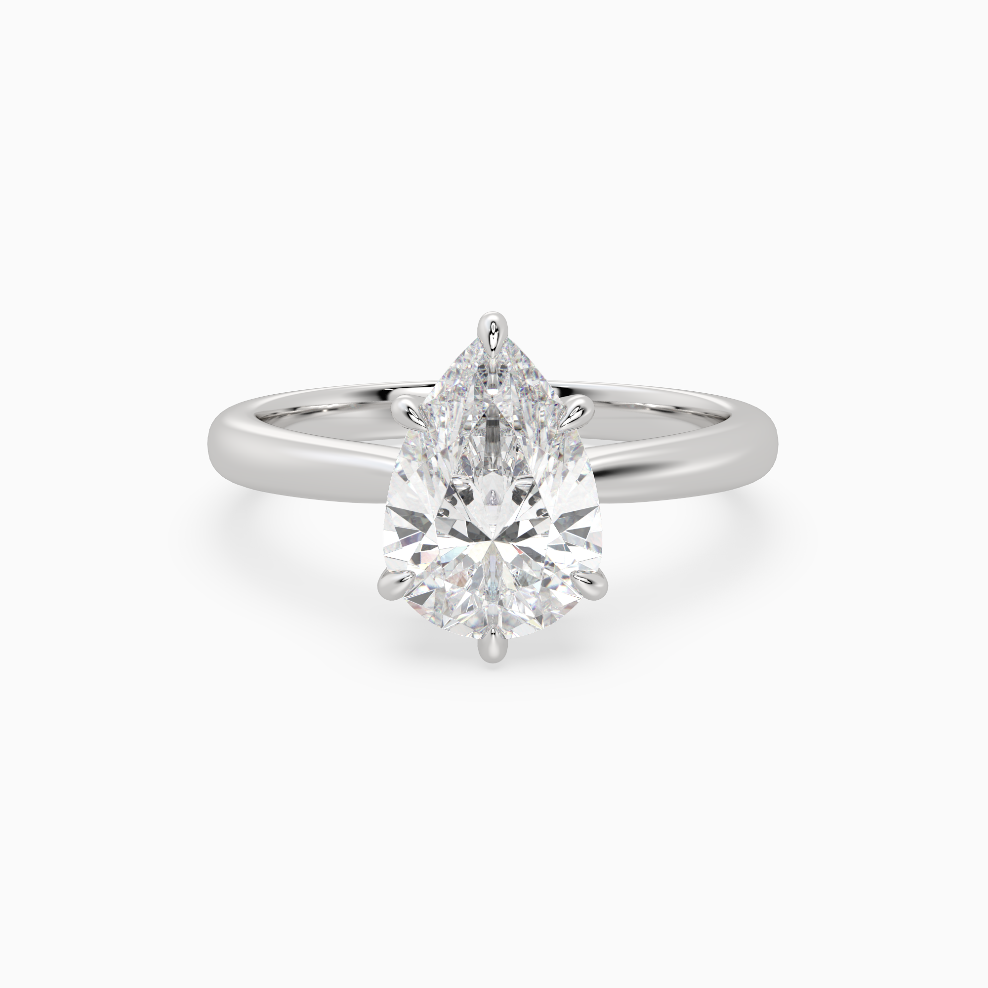 Pear Classic Basket Plain Solitaire in 18K White Gold main white