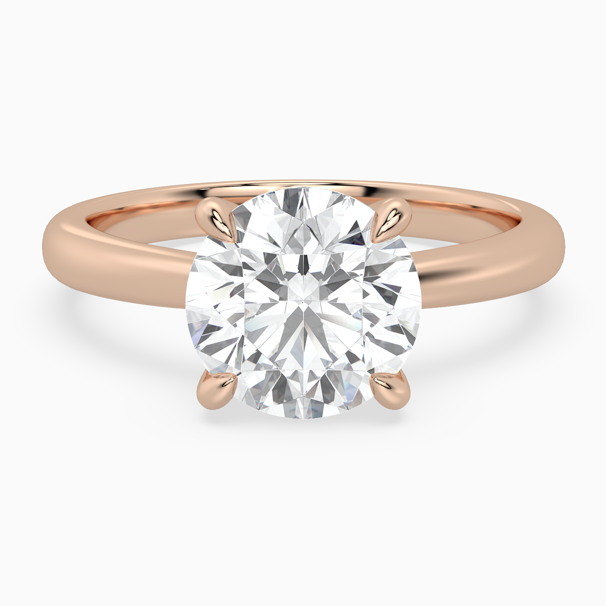 Round Classic Basket Plain Solitaire in 14K Rose Gold main white