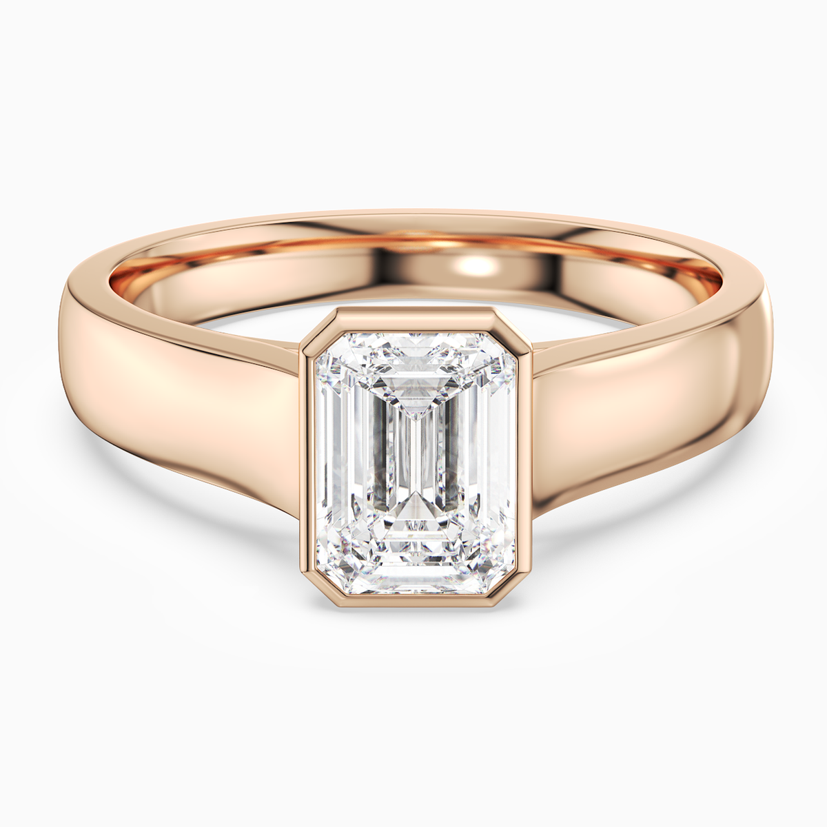 Emerald Wide Tapered Bezel Solitaire in 14K Rose Gold main white