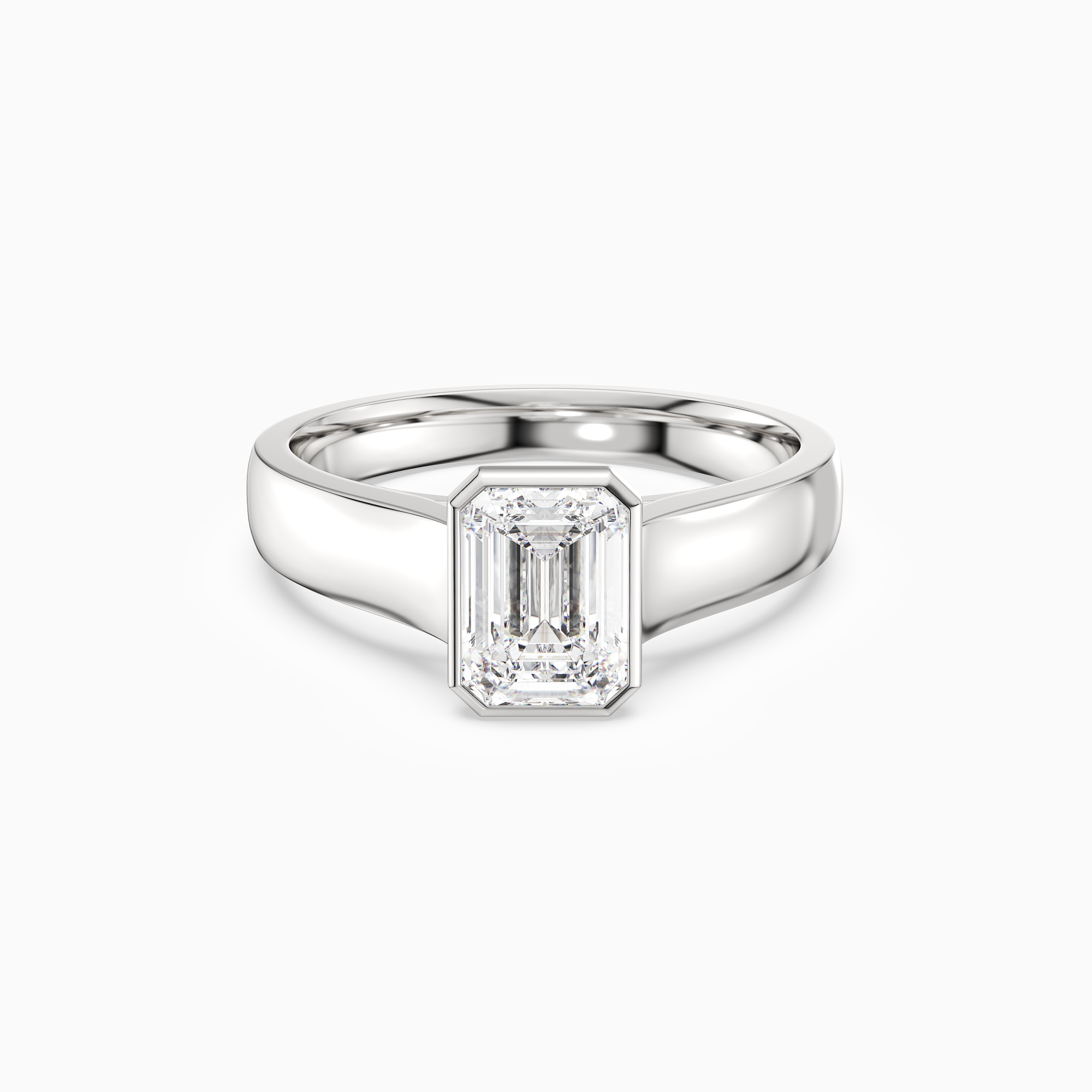 Emerald Wide Tapered Bezel Solitaire in Platinum main white