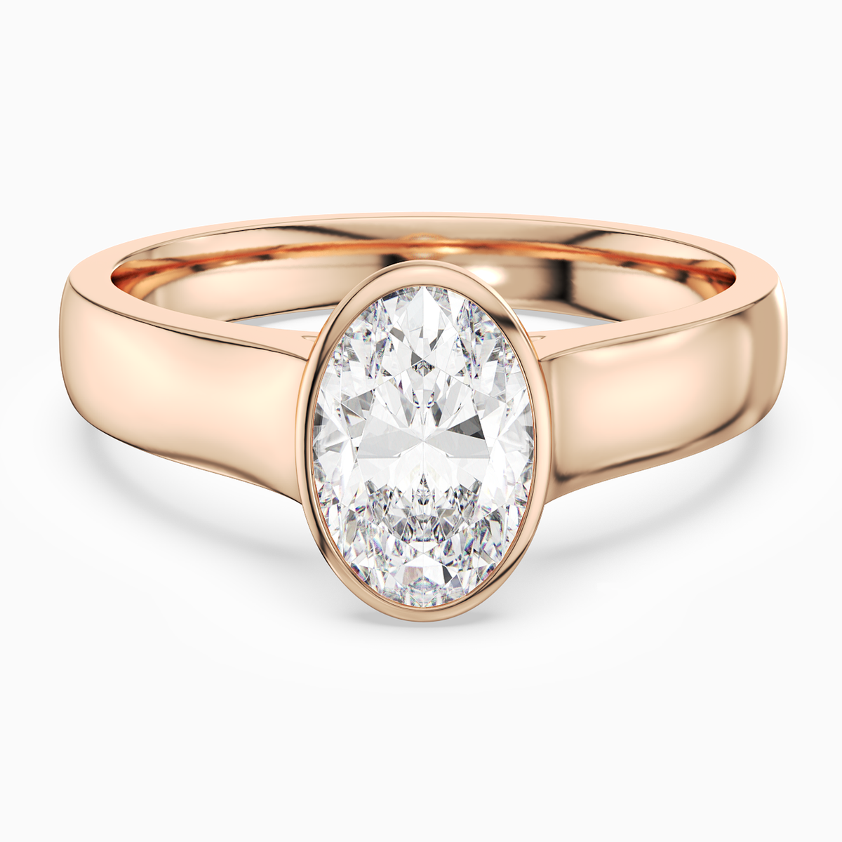 Oval Wide Tapered Bezel Solitaire in 14K Rose Gold main white
