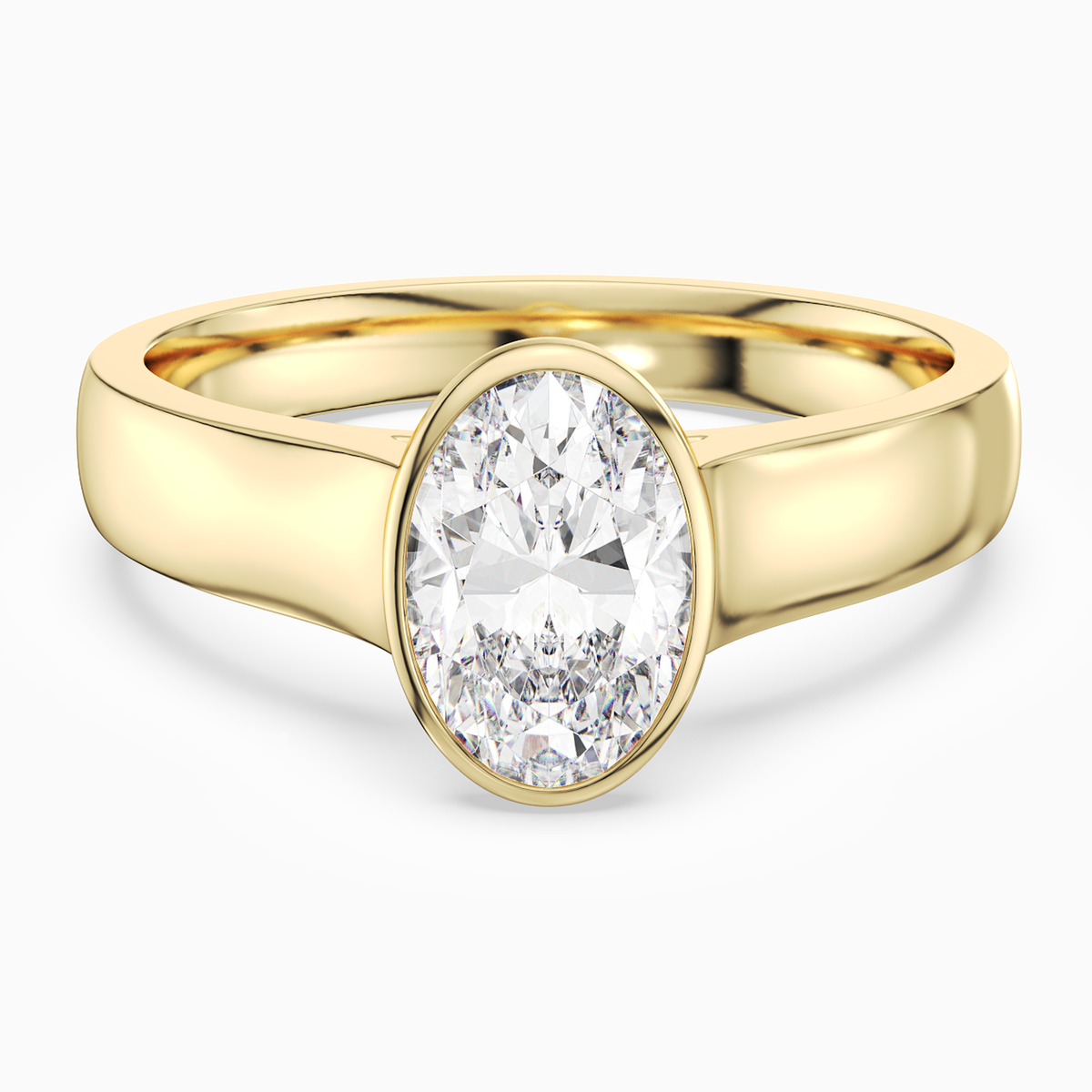 Oval Wide Tapered Bezel Solitaire in 14K Yellow Gold main white
