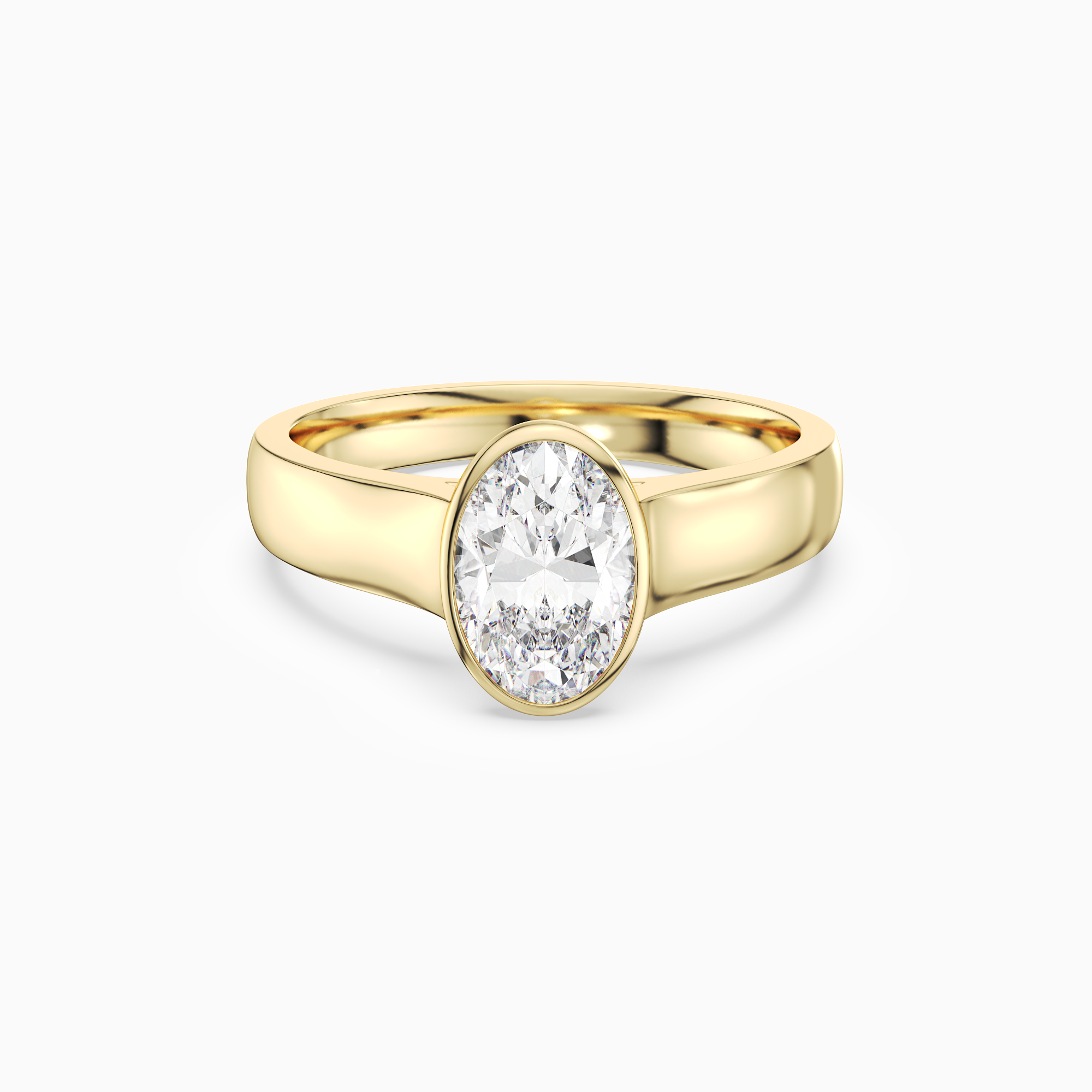 Oval Wide Tapered Bezel Solitaire in 18K Yellow Gold main white