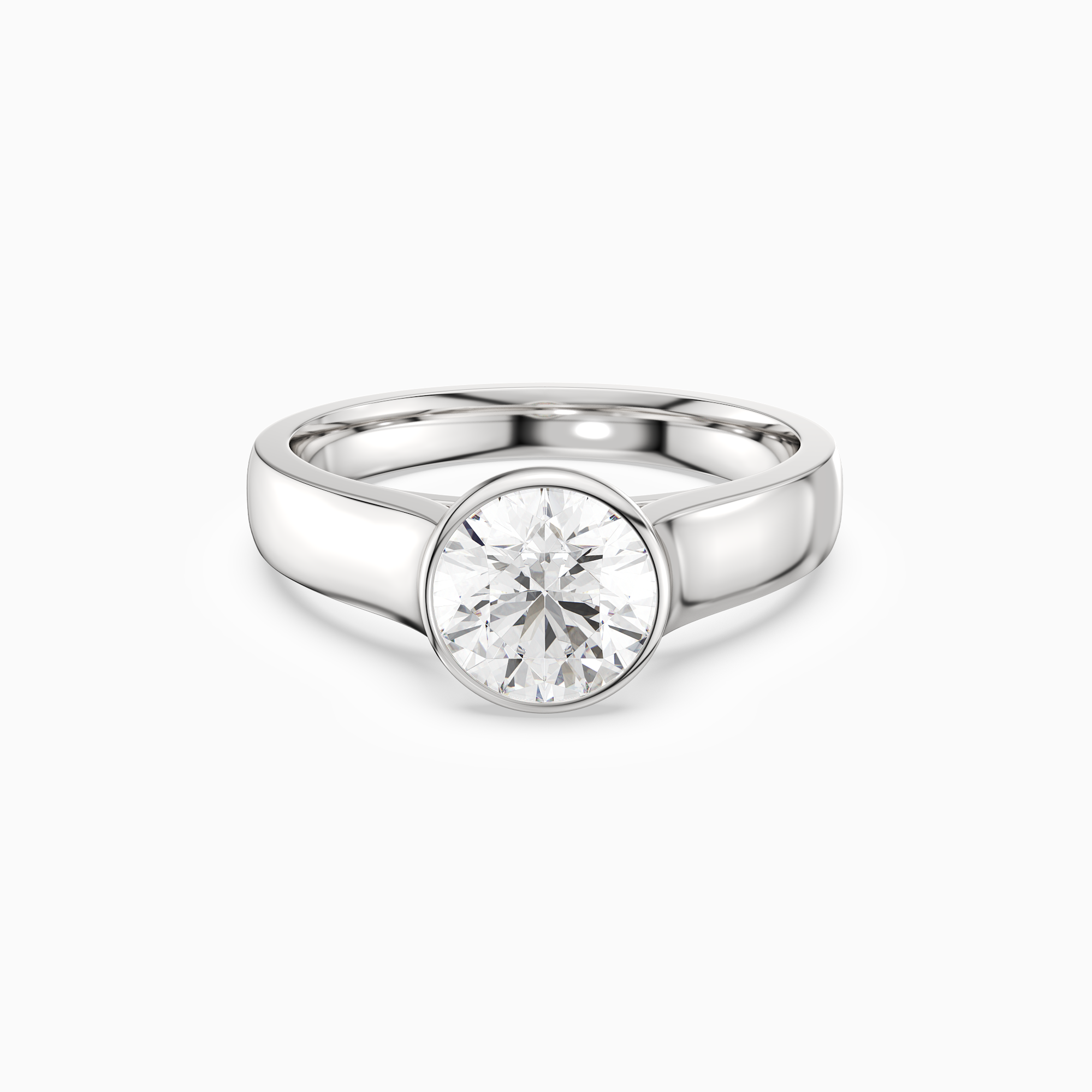 Round Wide Tapered Bezel Solitaire in Platinum main white