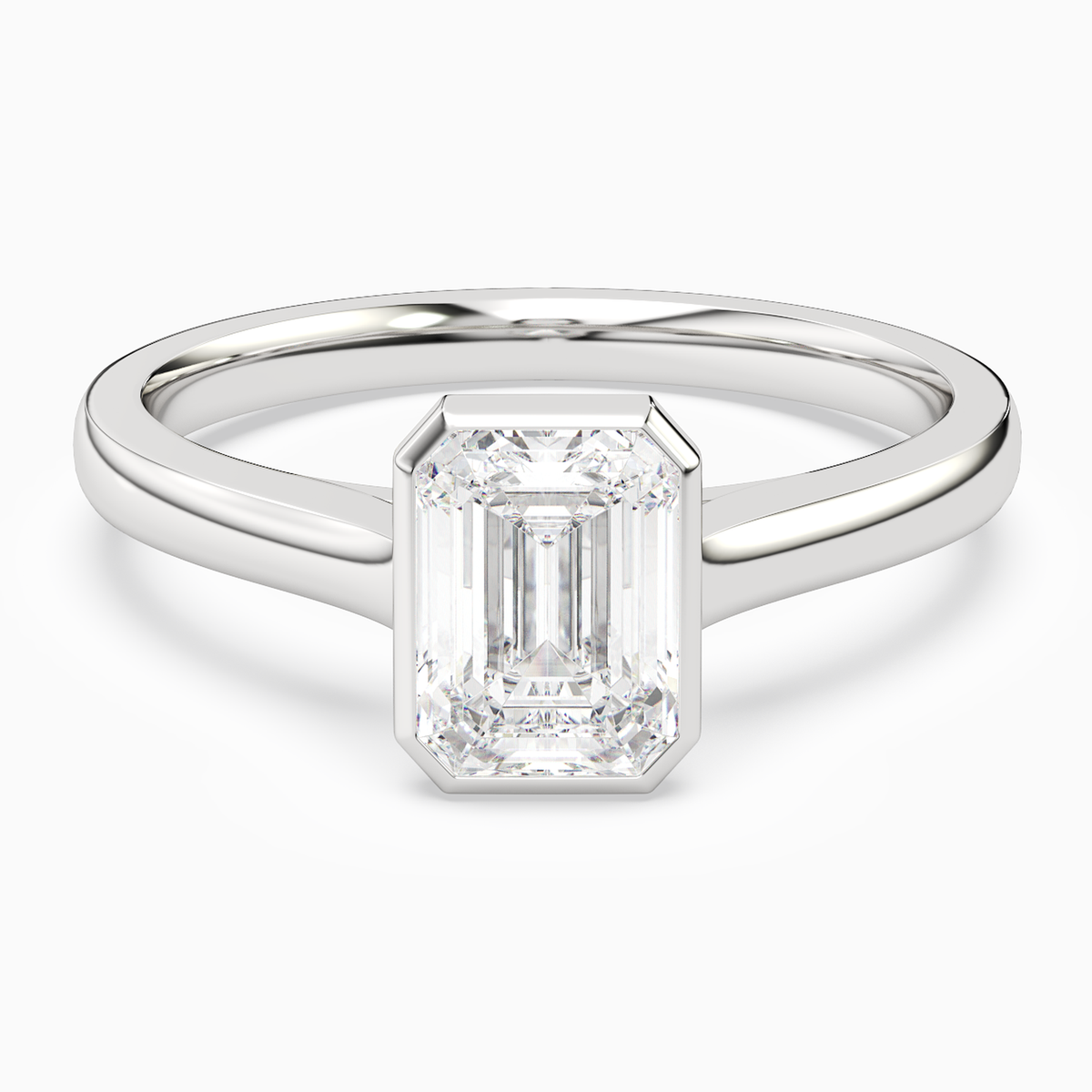 Emerald Medium Tapered Bezel Solitaire in 14K White Gold main white
