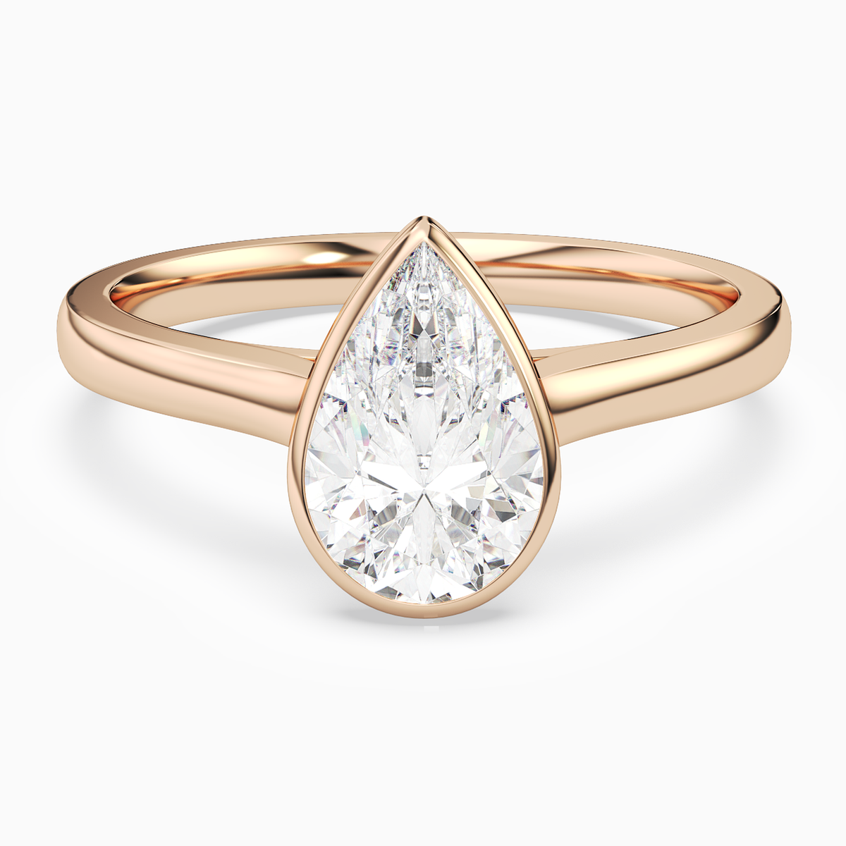 Pear Medium Tapered Bezel Solitaire in 14K Rose Gold main white