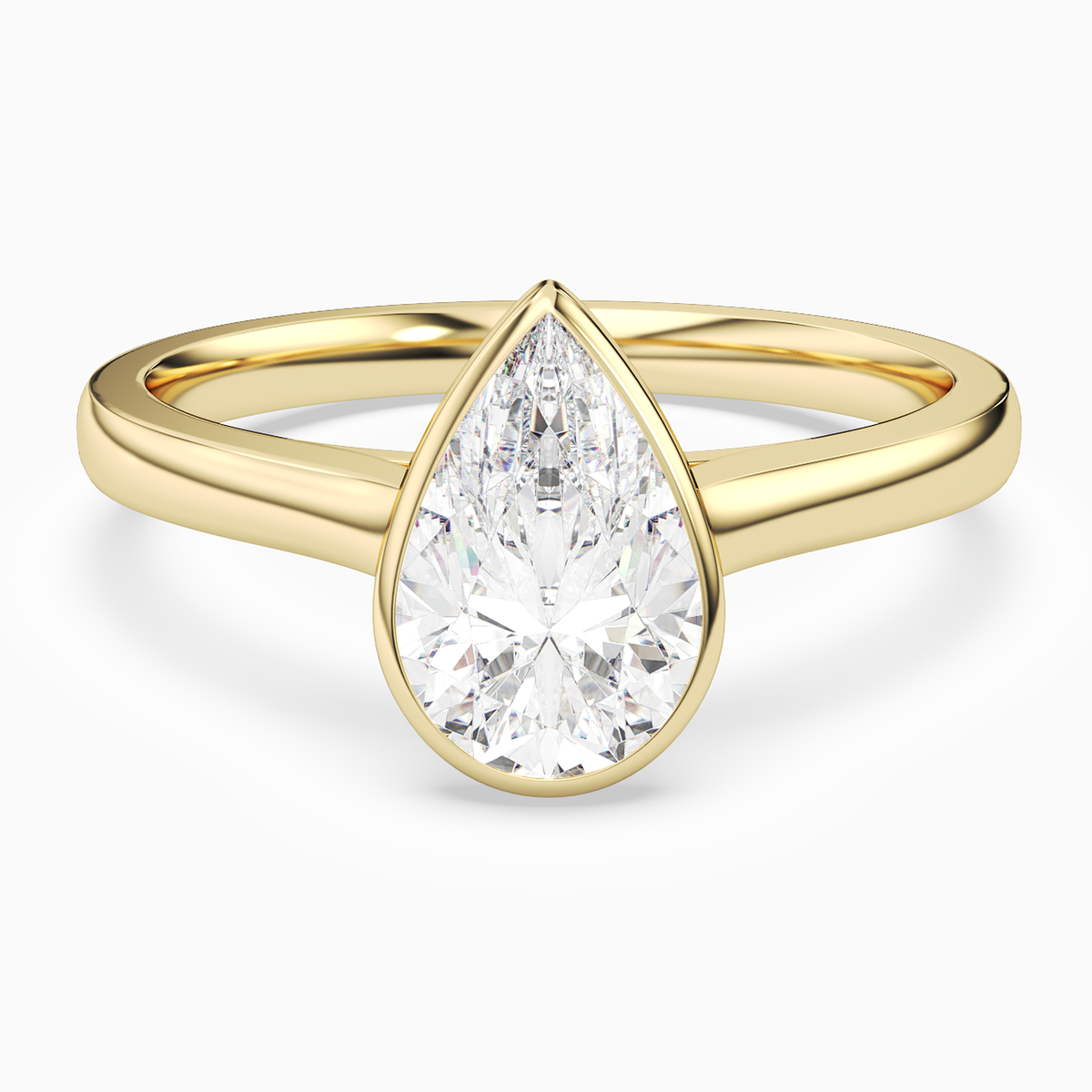 Pear Medium Tapered Bezel Solitaire in 14K Yellow Gold main white
