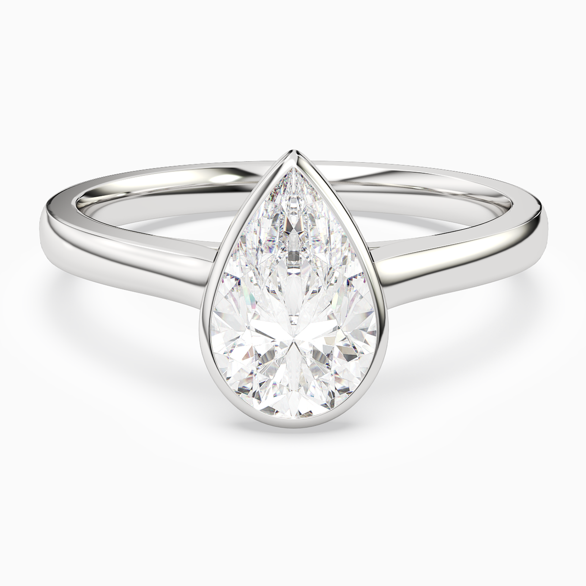Pear Medium Tapered Bezel Solitaire in 18K White Gold main white