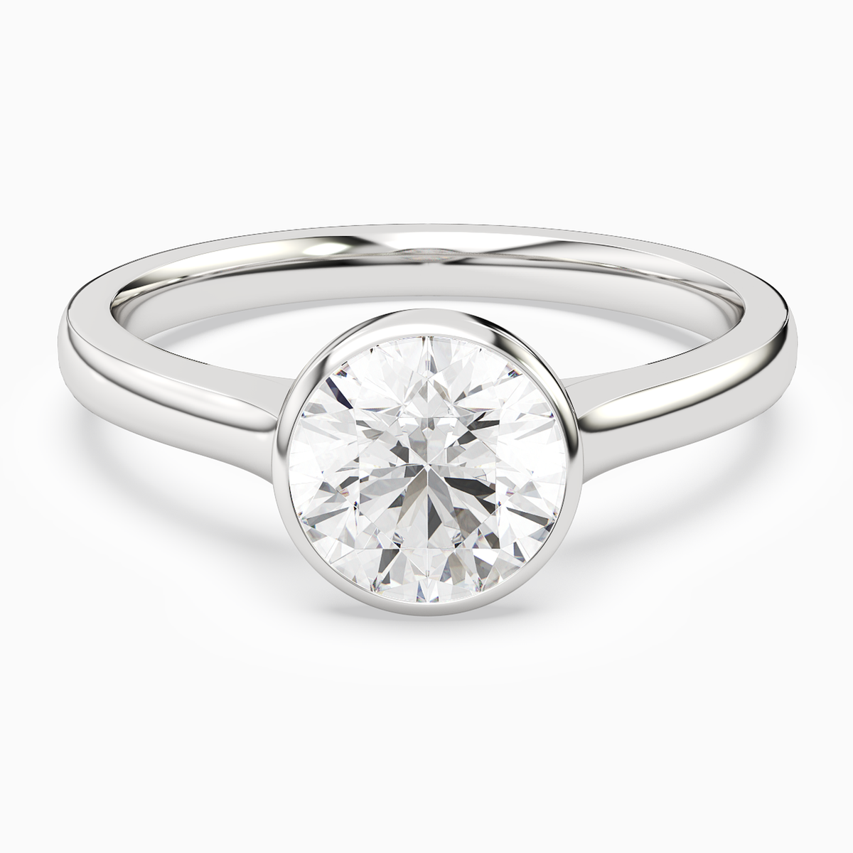 Round Medium Tapered Bezel Solitaire in 14K White Gold main white