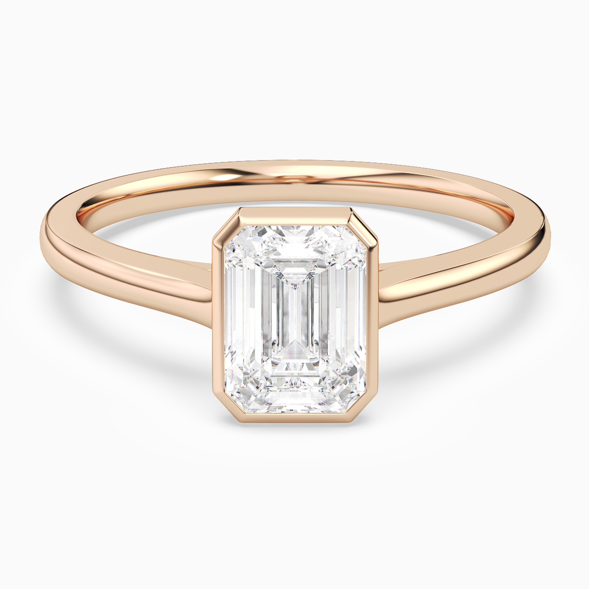 Emerald Slim Tapered Bezel Solitaire in 14K Rose Gold main white