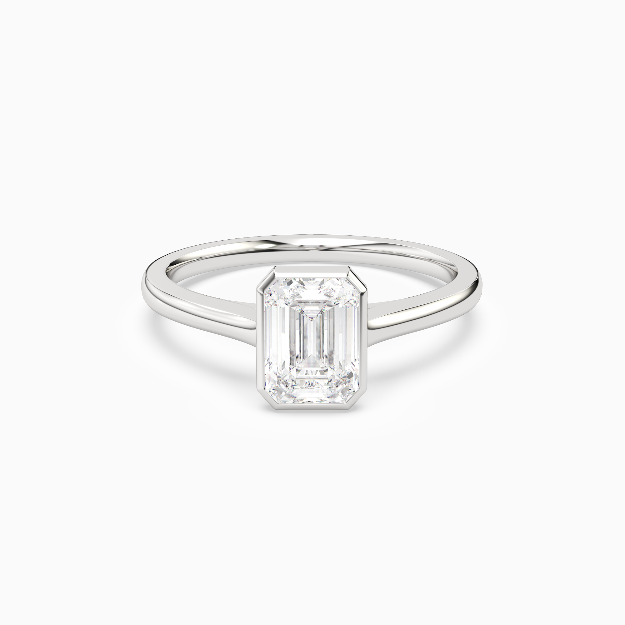 Emerald Slim Tapered Bezel Solitaire in 18K White Gold main white